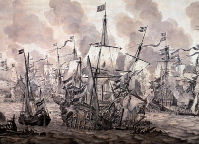 La batalla del Sund entre las flotas holandesa y sueca, 8 de noviembre de 1658 (detalle) de Willem van de the Elder Velde