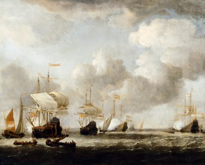 Una flota holandesa fondeando con brisa de Willem van de the Younger (attr.to) Velde