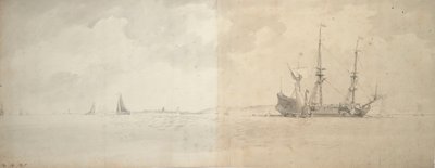 Un buque de guerra holandés anclado, c.1666 (grafito) de Willem van de Velde the Younger