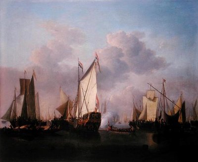 Un yate estatal y otros barcos en un aire muy ligero, c.1655 de Willem van de Velde the Younger