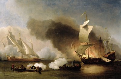 Una acción frente a la costa de Berbería con galeras y barcos ingleses de Willem van de Velde the Younger