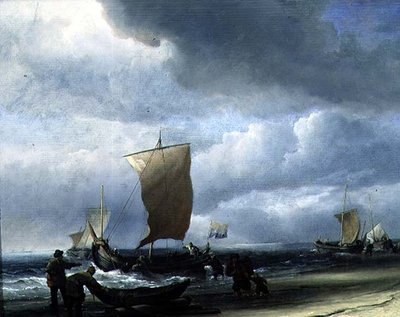 Barcos de pesca llegando a la orilla de Willem van de Velde the Younger