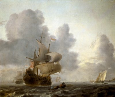 Paisaje de barcos en un mar agitado de Willem van de Velde the Younger