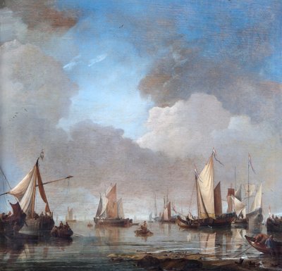 Grandes barcos y botes en calma (óleo sobre panel de roble) de Willem van de Velde the Younger