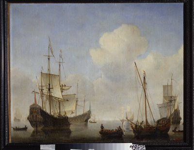 El escuadrón holandés en la costa occidental de África. Pintura de Willem van de Velde el Joven (1633-1707). Óleo sobre lienzo, hacia 1660. Escuela holandesa, arte barroco. Museo Estatal al Aire Libre Peterhof, San Pedro de Willem van de Velde the Younger