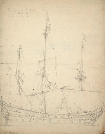 Retrato del "Beurs van Amsterdam". Construido en 1654 como Indiaman. 52 cañones. Entró al servicio de los Estados en 1665. Devuelto a la Compañía 1666, c.1665 (offset) de Willem van de Velde the Younger