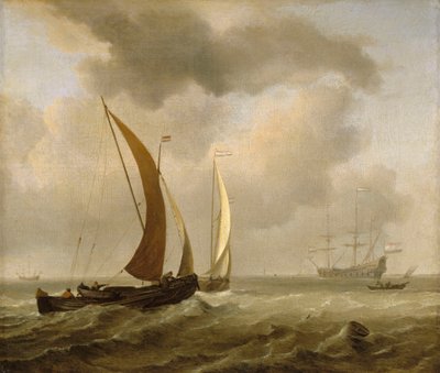 Dos kaags en el mar ante una brisa fresca, finales del siglo XVII (pintura al óleo) de Willem van de Velde the Younger