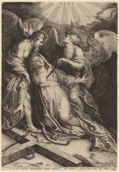 Mater Dolorosa arrodillada, sostenida por dos ángeles de Willem van der Leeuw after Sir Peter Paul Rubens