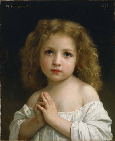 ""Retrato de una niña con las manos juntas en oración"" Pintura de William-Adolphe Bouguereau (1825-1905) 1878 Museo Nacional de Arte Occidental, Tokio, Japón de William Adolphe Bouguereau