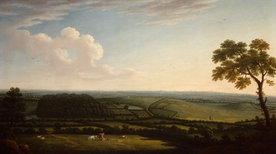 Extenso Paisaje Arbolado con Vista Lejana de un Pueblo (óleo) de Joseph Mallord William Turner