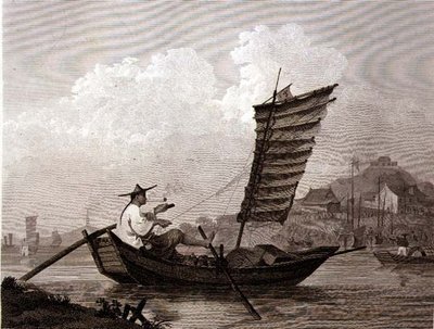 Economía de tiempo y trabajo ejemplificada en un barquero chino, grabado por Thomas Medland, pub. por G. Nicol de William (after) Alexander