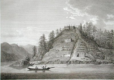 Pueblo de los indios amistosos en la entrada del canal de Bute, grabado por J. Landseer, c.1790-99 de William (after) Alexander