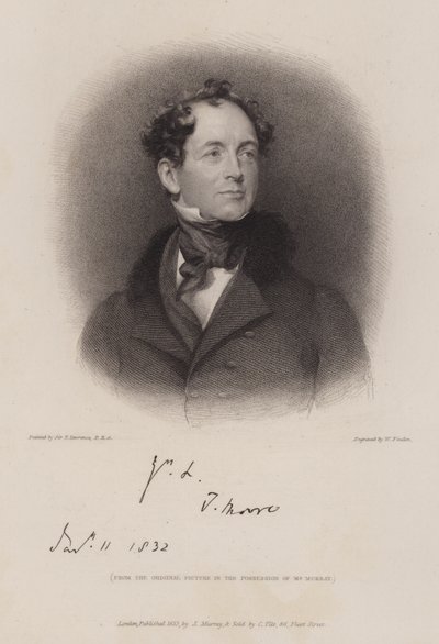 Thomas Moore, poeta irlandés y biógrafo de Lord Byron (grabado) de William (after) Finden