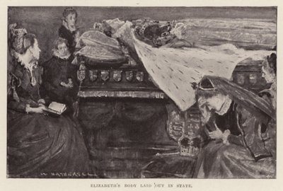 El cuerpo de Isabel I expuesto, pub. 1898 (litografía) de William (after) Hatherell