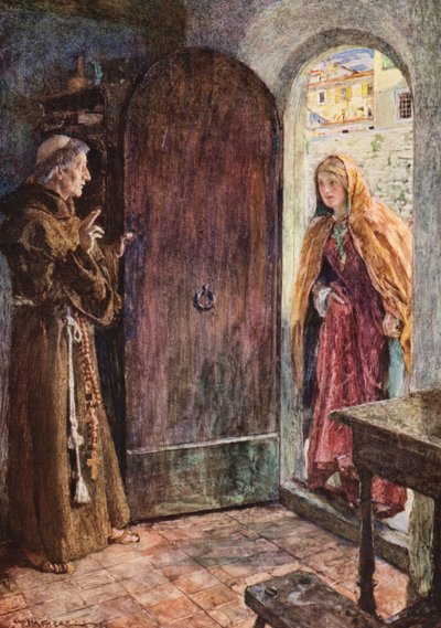 Romeo y Julieta de Shakespeare: Acto II, Escena VI (litografía en color) de William (after) Hatherell
