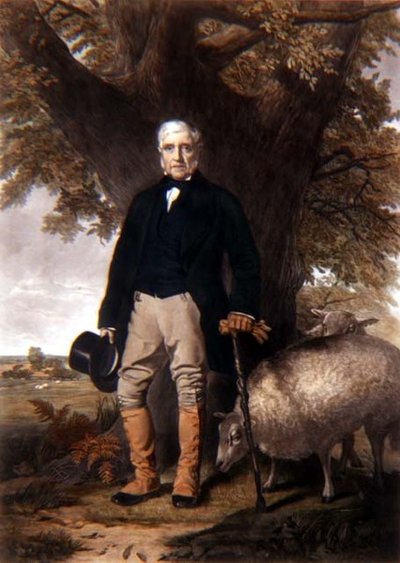 Retrato de Samuel Wiley con Ovejas de Premio, grabado por J. Andrews de William (after) Hay