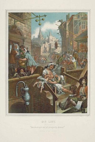Cromolitografía de Gin Lane de William Hogarth (cromolitografía) de William (after) Hogarth