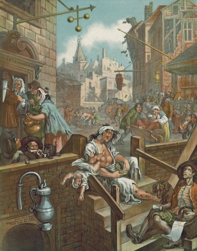 Cromolitografía de Gin Lane de William Hogarth (cromolitografía) de William (after) Hogarth