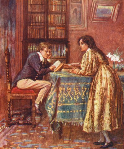 Ilustración de El molino en el hilo dental de George Eliot (litografía en color) de William (after) Rainey