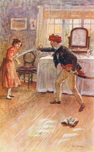 Ilustración de El molino en el hilo dental de George Eliot (litografía en color) de William (after) Rainey