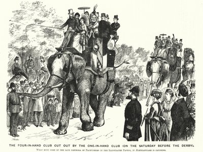 Caricatura de Punch: El club de cuatro en mano cortado por el club de uno en mano (el sábado antes del Derby) de William (after) Ralston
