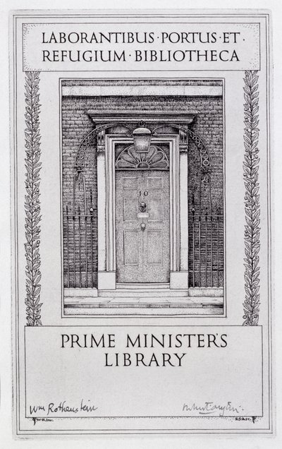 Exlibris para la Biblioteca del Primer Ministro, grabado por Robert Sargent Austin (1895-1973) (grabado) de William (after) Rothenstein