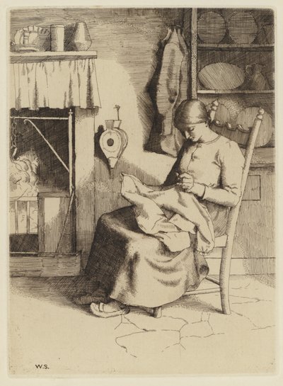 El progreso del peregrino de Bunyan: Mercy at her Work (grabado) de William (after) Strang