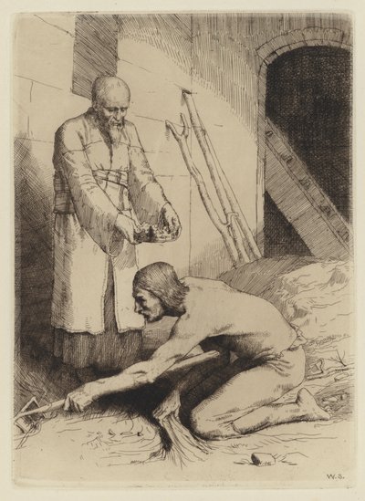 El progreso del peregrino de Bunyan: El hombre del rastrillo (grabado) de William (after) Strang