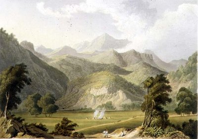Aproximación al Bore Ghaut, de una pintura de Lt. Col. Johnson, grabado por T. Fielding y coloreado por J.B. Hogarth de William (after) Westall