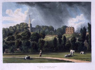 Iglesia y Escuela de Harrow desde cerca de los Campos de Cricket, de 