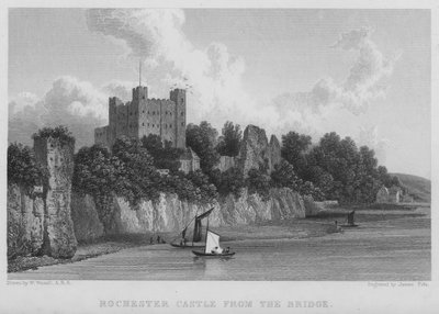 Castillo de Rochester, desde el puente de William (after) Westall