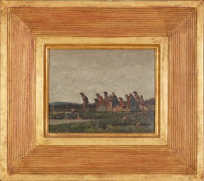 Figuras cruzando un paisaje (óleo sobre lienzo) de William (circle of) Nicholson