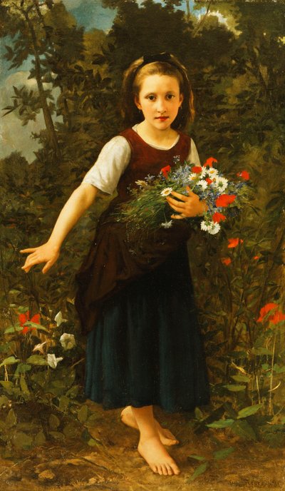 Niña junto al arroyo sosteniendo un manojo de flores, 1886 de William Adolphe Bouguereau