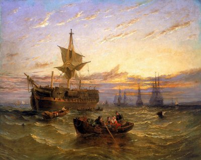 Barco mercante británico de las Indias Orientales en el Támesis (Inglaterra). Óleo sobre lienzo de William Adolphus Knell (1802-1875). de William Adolphus Knell