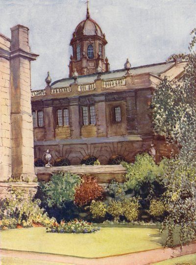 Teatro Sheldonian y Biblioteca Bodleian desde el jardín del Rector, Exeter College (litografía en color) de William Ainsworth Wildman