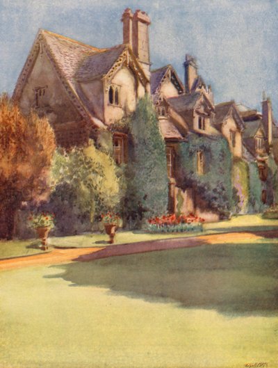 Las "mansiones" del Worcester College; una reliquia de la sala de los monjes benedictinos (litografía en color) de William Ainsworth Wildman