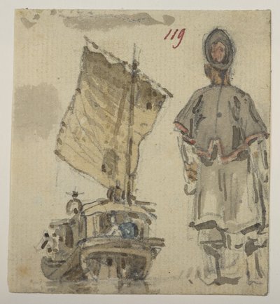 119 estudios de barcos y figuras, de un álbum de 372 dibujos de paisajes, costas, disfraces y la vida cotidiana realizados durante la embajada de Lord Macartney ante el emperador de China, entre 1792 y 1794 (lápiz y acuarela sobre papel) de William Alexander