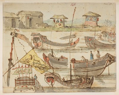 146 barcos. 18 de noviembre.  , de un Álbum de 372 dibujos de paisajes, costas, disfraces y la vida cotidiana realizados durante la embajada de Lord Macartney ante el Emperador de China, entre 1792 y 1794 (lápiz y acuarela sobre papel) de William Alexander