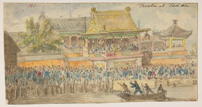 181 ‘Teatro en Tien sin.’  , de un Álbum de 372 dibujos de paisajes, costas, disfraces y la vida cotidiana realizados durante la embajada de Lord Macartney ante el Emperador de China, entre 1792 y 1794 (lápiz y acuarela sobre papel) de William Alexander