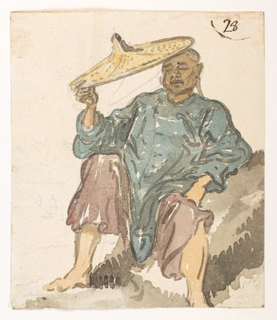 28 Figura dormida, probablemente de la bahía de Turon.  de un álbum de 372 dibujos de paisajes, costas, disfraces y la vida cotidiana realizados durante la embajada de Lord Macartney ante el emperador de China, entre 1792 y 1794 (lápiz y acuarela sobre pap de William Alexander