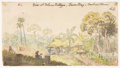 34’ Vista en Tobacco Village, Turon Bay - Cochin China, ’  de un álbum de 372 dibujos de paisajes, costas, disfraces y la vida cotidiana realizados durante la embajada de Lord Macartney ante el emperador de China, entre 1792 y 1794 (lápiz y acuarela sobre  de William Alexander