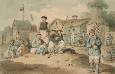Un grupo de chinos en un río viendo pasar la embajada del Conde de McCartney de William Alexander