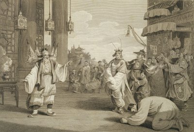 Una escena en una obra histórica exhibida en el escenario chino, grabado por James Heath, pub. por G. Nicol, 1796 de William Alexander