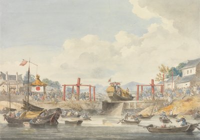 Barcazas de la Embajada elevadas de un canal a otro en su camino de Han-Tcheou-Foo a Tchu-San, 16 de noviembre de 1793. de William Alexander