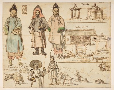 Estudios de figuras y edificios que incluyen 