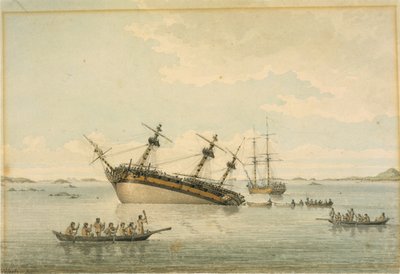 El Discovery en las rocas, Queen Charlotte
