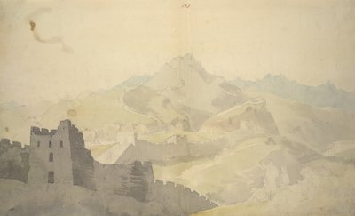 La Gran Muralla China, del Álbum de 220 dibujos, principalmente perfiles de costas, disfraces y vida cotidiana realizados durante la embajada de Lord Macartney ante el Emperador de China, WD 961, f.60 de William Alexander