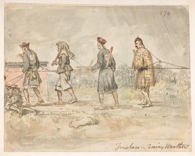 Rastreadores en clima lluvioso, de un álbum de 278 dibujos de paisajes, costas, disfraces y la vida cotidiana realizados durante la embajada de Lord Macartney ante el emperador de China (lápiz y acuarela sobre papel) de William Alexander