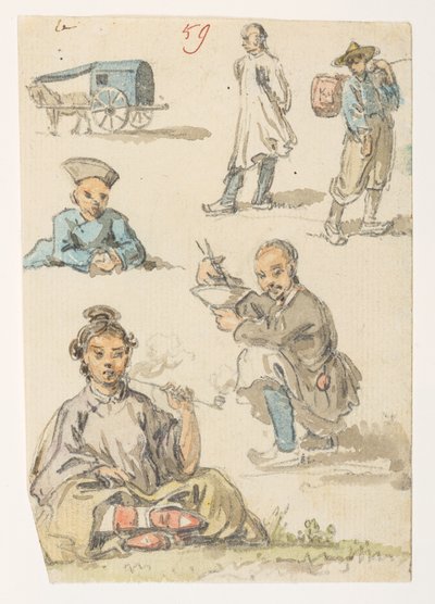 f.11 59 Estudios de chino,  de un álbum de 372 dibujos de paisajes, costas, disfraces y la vida cotidiana realizados durante la embajada de Lord Macartney ante el emperador de China, entre 1792 y 1794 (lápiz y acuarela sobre papel) de William Alexander