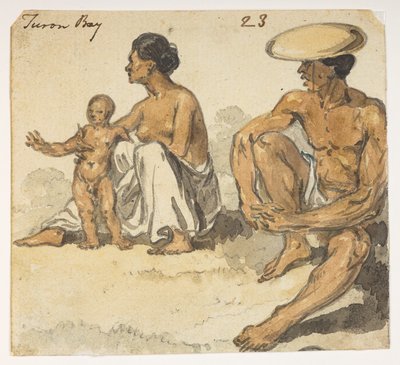 f.4 23 Hombre, mujer y niño de ‘Bahía de Turon’.  de un álbum de 372 dibujos de paisajes, costas, disfraces y la vida cotidiana realizados durante la embajada de Lord Macartney ante el emperador de China, entre 1792 y 1794 (lápiz y acuarela sobre papel) de William Alexander